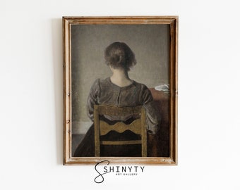 Vintage Woman Portrait Painting, Muted Art Print, Neutral Wall Decor Kitchen Wall Art, Moody Farmhouse Décor, PRINTABLE Antique Art