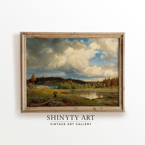 Spring Forest Lake Landscape Painting, Vintage Country Field Scenery Print, Rustic Farmhouse Décor, Antique Oil Painting PRINTABLE Wall Art