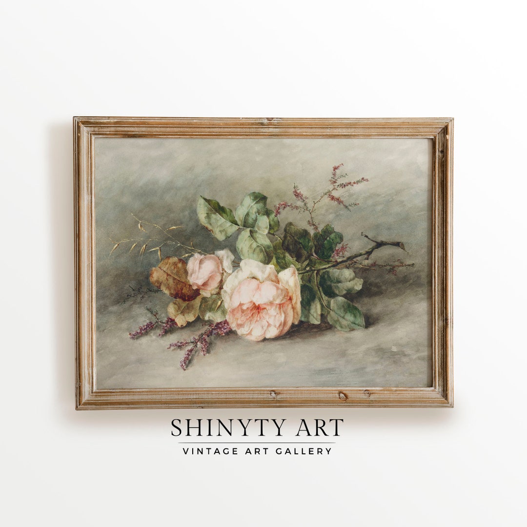 Vintage Roses Still Life Painting: Antique French Botanical Print ...
