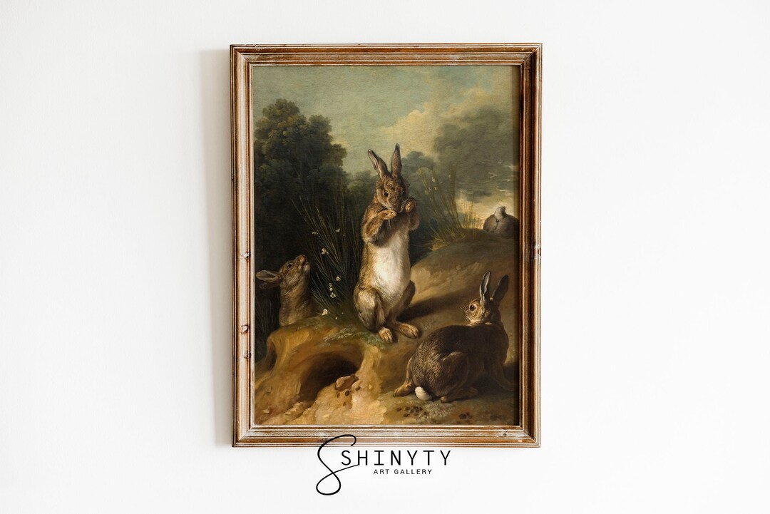 Vintage Rabbit Painting, Spring Bunnies Print, Antique Animal Art ...