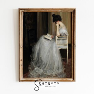 Vintage Portrait Frau lesen Kunstdruck, antikes Gemälde, Schlafzimmer Wanddekoration, viktorianische Wandkunst, DRUCKBAR | Digitaler Download