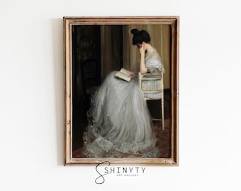 Vintage Portrait Woman Reading Art Print, Antique Painting Bedroom Wall Decor, Victorian Wall Art, PRINTABLE | Digital Download