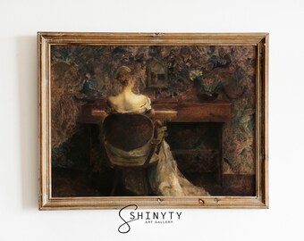 Antique Portrait Woman Playing Piano | Vintage Bedroom Wall Décor | PRINTABLE Baroque Painting | Music Art Print, Victorian Art | Digital