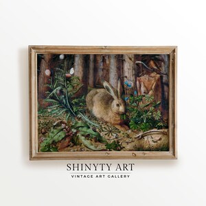 Vintage Rabbit Print, Easter Bunny Antique Hare Painting, Spring Wall Decor, PRINTABLE Living Room Nursery Wall Art, Farmhouse Décor
