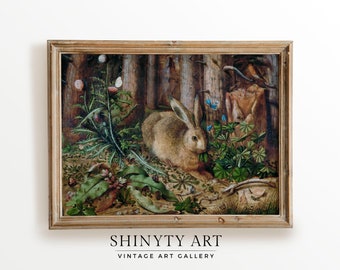 Vintage Rabbit Print, Easter Bunny Antique Hare Painting, Spring Wall Decor, PRINTABLE Living Room Nursery Wall Art, Farmhouse Décor