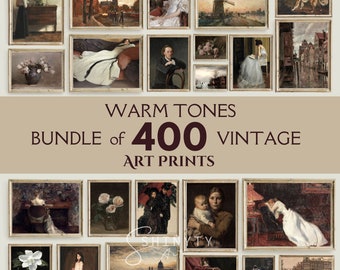 400 Vintage Gallery Wall Printable Wall Art, MEGA BUNDLE Print Set, Warm Tones Antique Oil Painting, French Country Farmhouse Decor Digital