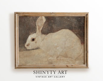 Vintage Rabbit Print, Spring Nursery Wall Decor, Neutral Antique Country Painting, Easter Farmhouse Décor, PRINTABLE Digital Download