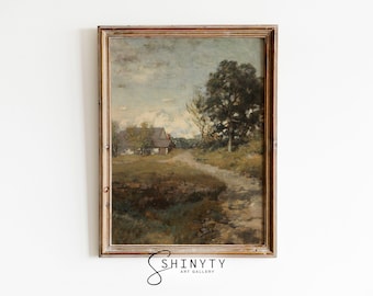 Vintage Cottage Landscape Art Print: Moody Farmhouse Wall Decor (Digital Print)