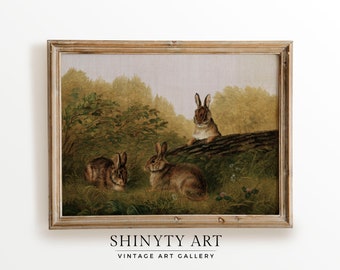 Vintage Rabbits Painting | Spring Wall Art Print | Antique Hares Painting Easter Décor | Farmhouse Decor, Nursery PRINTABLE Digital Wall Art