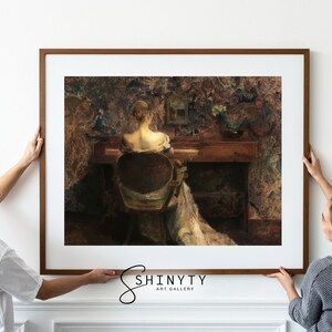 Antique Portrait Woman Playing Piano | Vintage Bedroom Wall Décor ...