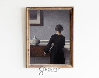 Moody Vintage Painting, Victorian Wall Art, Muted Woman Portrait Art Print, Neutral Farmhouse Kitchen Wall Decor, Printable Digital Download