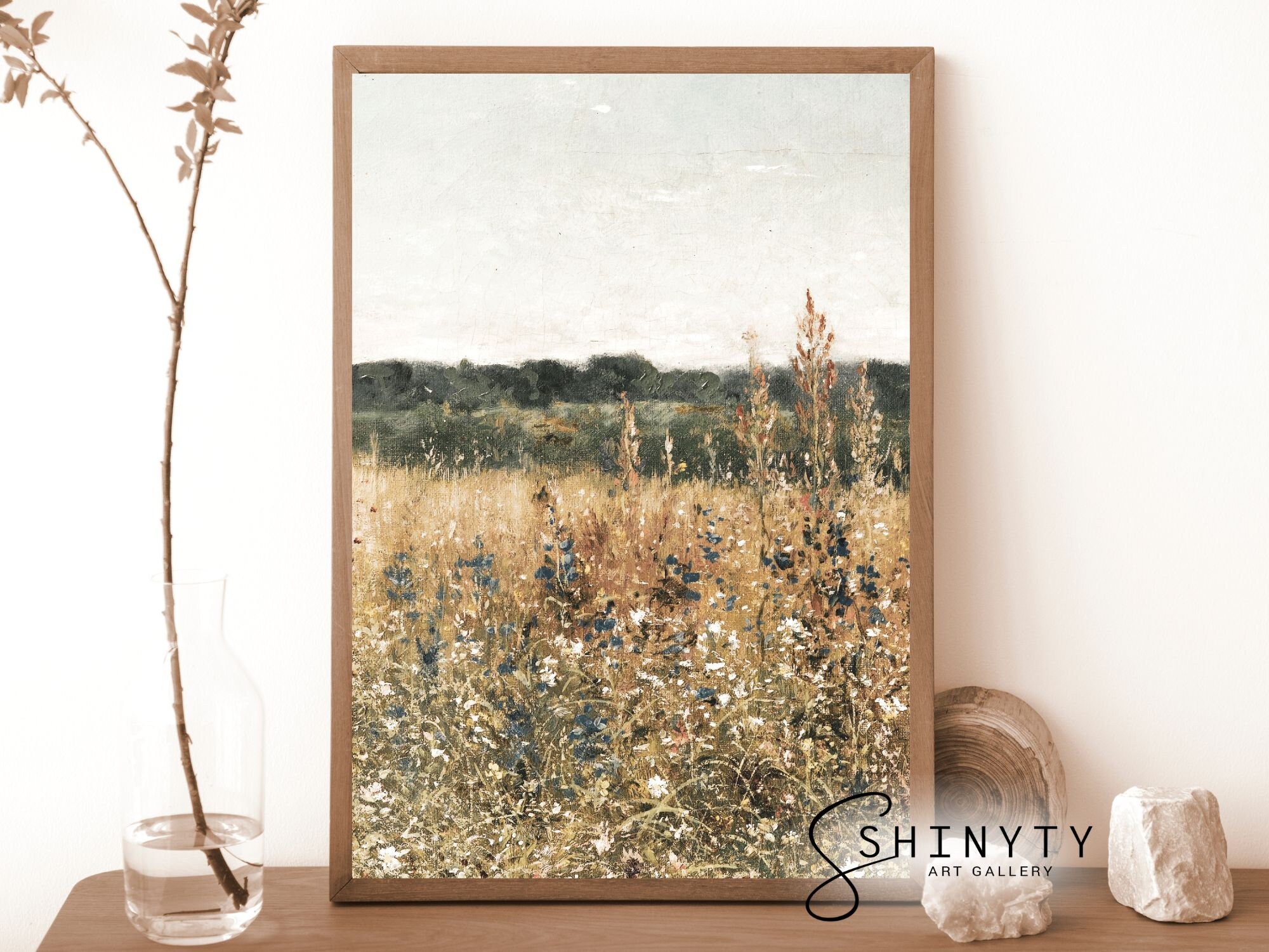 Wildflower Field Art Prints (set of 2): Vintage Landscape Painting ...