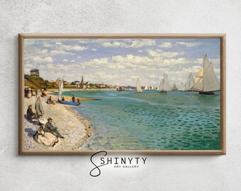Vintage Beach Landscape Painting | Frame TV Art | Summer TV Art Décor | Regatta Coastal Landscape, DIGITAL Download