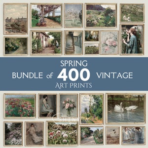 Printable Wall Art BUNDLE of 400 Vintage Prints - Spring & Summer Gallery Wall Art, Green Tones Antique Painting, French Country Decor