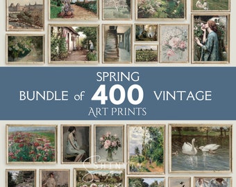 Printable Wall Art BUNDLE of 400 Vintage Prints - Spring & Summer Gallery Wall Art, Green Tones Antique Painting, French Country Decor