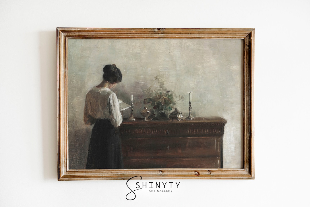 Moody Vintage Portrait, Woman Reading Painting, Victorian Art Print ...