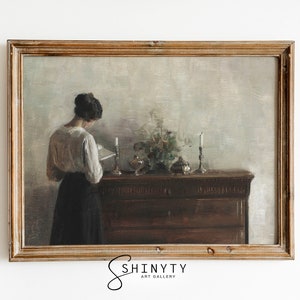Moody Vintage Portrait, Woman Reading Painting, Victorian Art Print, European Lady Painting, Rustic Wall Decor, PRINTABLE | Digital Download