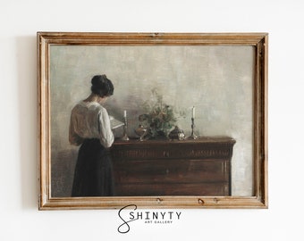 Moody Vintage Portrait, Woman Reading Painting, Victorian Art Print, European Lady Painting, Rustic Wall Decor, PRINTABLE | Digital Download