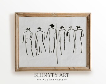 Vintage Crowd Sketch Art Print: abstracte figuren lijntekening (digitale download)