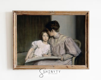 Victorian Wall Art | Vintage Mother and Child Painting | Nursery Wall Decor | Mother and Daughter Art Print | PRINTABLE Digital Download