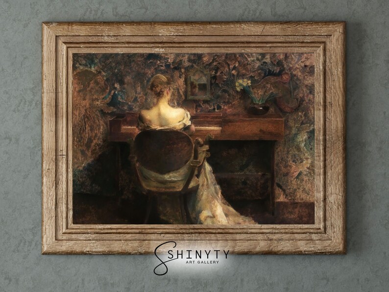 Antique Portrait Woman Playing Piano | Vintage Bedroom Wall Décor ...