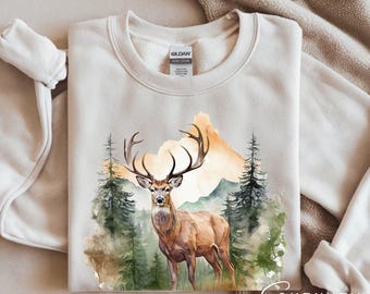 Vintage sweatshirt met hert | Retro Wildlife-ronde hals |  Op de natuur geïnspireerd gezellig cadeau voor buitenliefhebbers