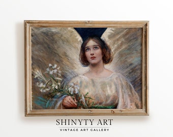 Vintage Portrait Painting, Woman with Flowers Easter Art Print, Printable Easter Wall Décor, Religious Art, Spring Farmhouse Décor, DIGITAL