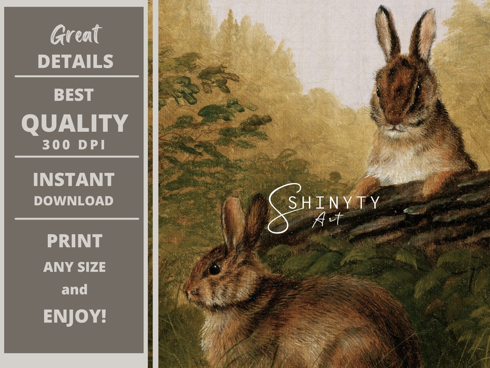 Vintage Rabbits Painting | Spring Wall Art Print | Antique Hares ...