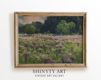 Vintage Meadow Painting, Spring Wildflower Field Print, Country Landscape Watercolor Painting, Farmhouse Wall Decor, PRINTABLE Art