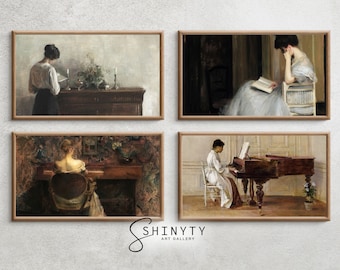 Moody Vintage Frame TV Art SET | Victorian Woman Portrait Paintings, French Country Frame TV Art, Victorian Wall Art, Farmhouse Décor