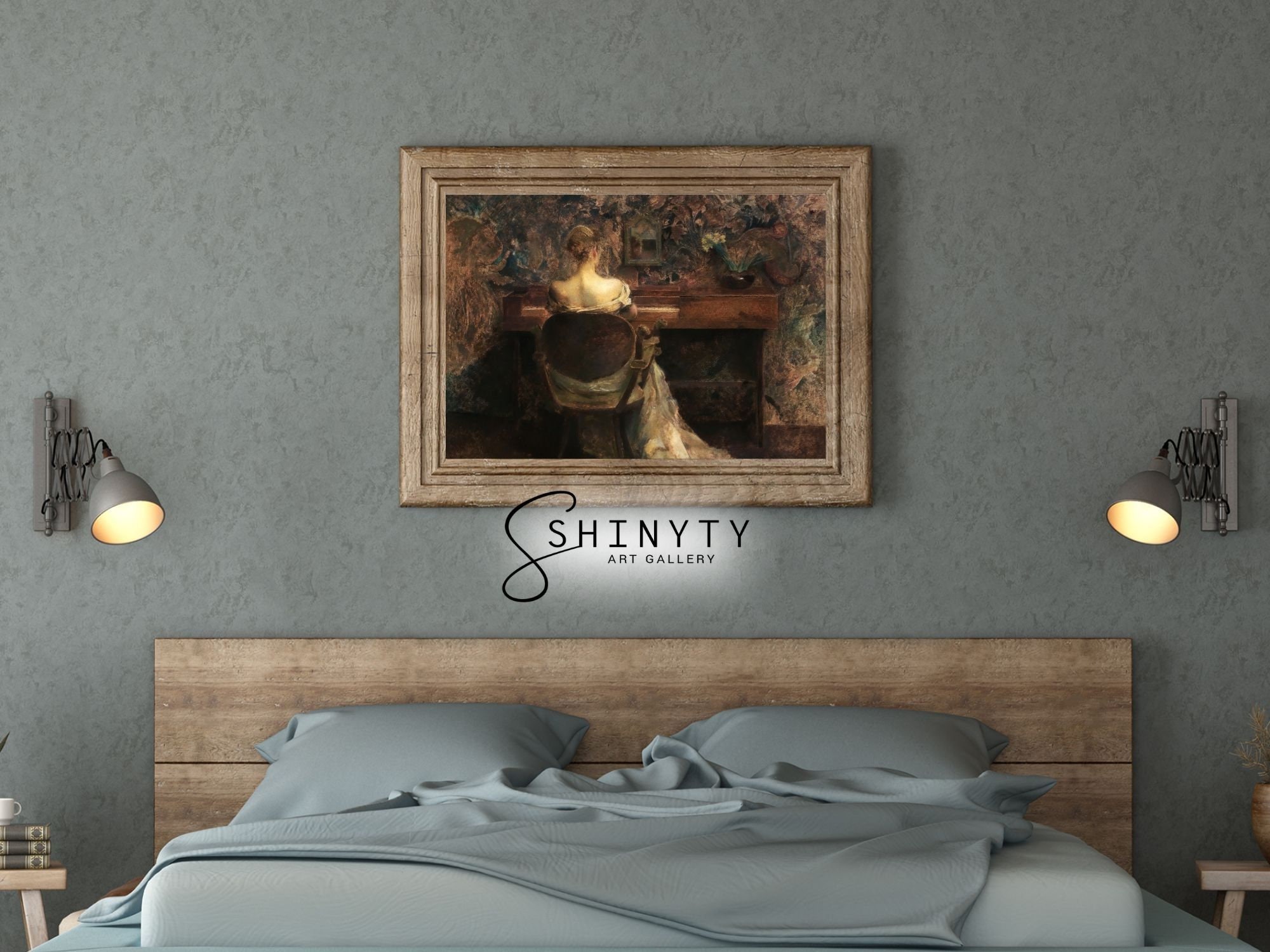 Antique Portrait Woman Playing Piano | Vintage Bedroom Wall Décor ...