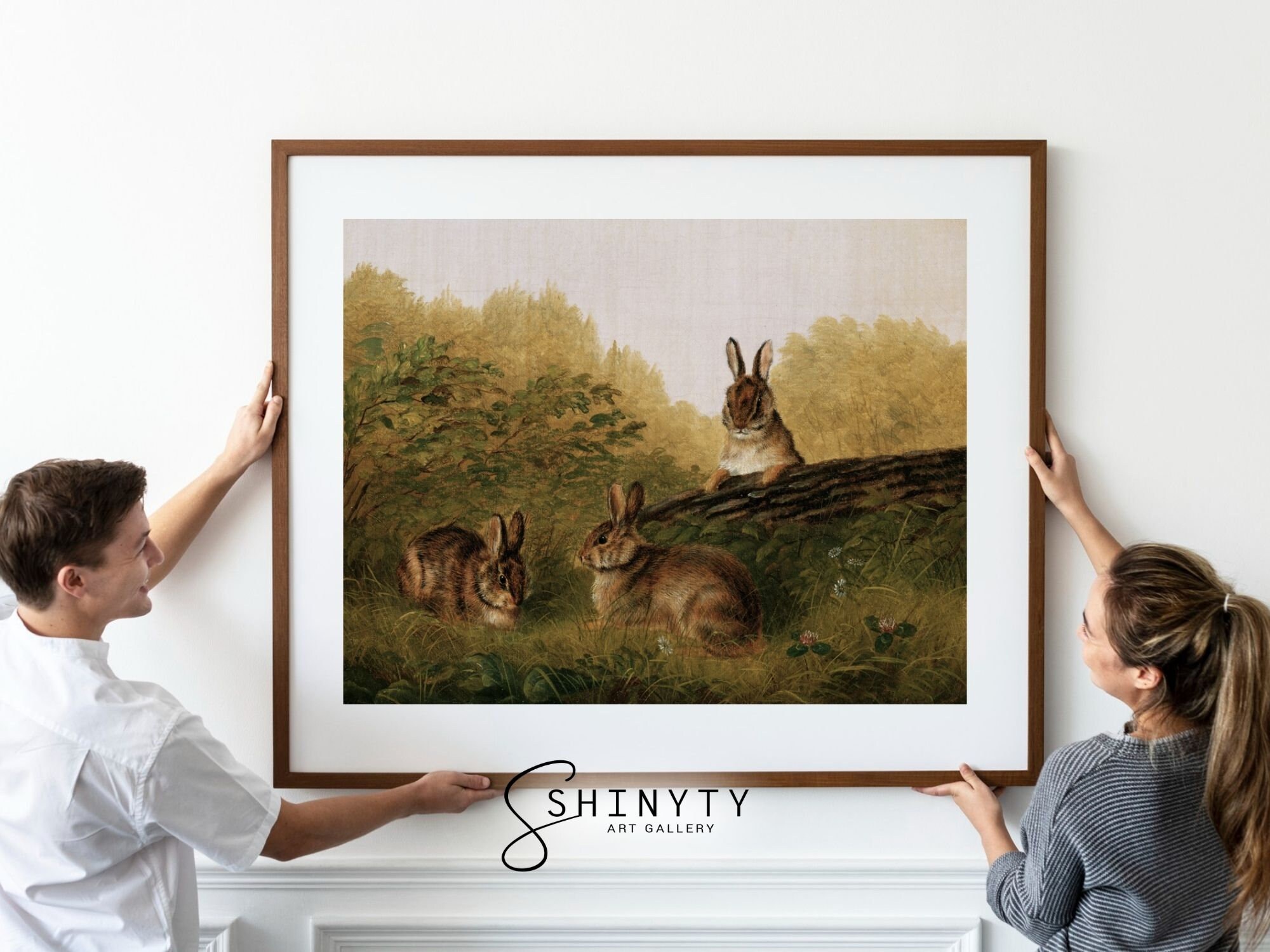 Vintage Rabbits Painting | Spring Wall Art Print | Antique Hares ...