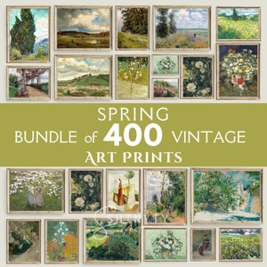 400 Vintage Printable Wall Art Set, Spring MEGA BUNDLE Prints Gallery Wall Art, Green Tones Antique Painting, French Country Farmhouse Decor
