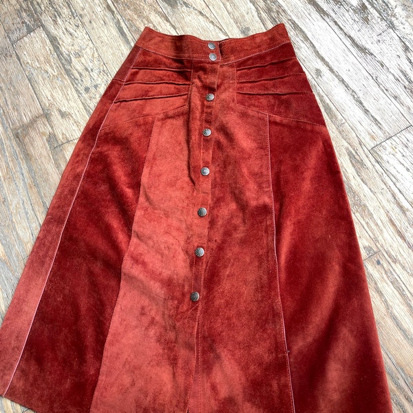 Rust suede skirt vintage leather