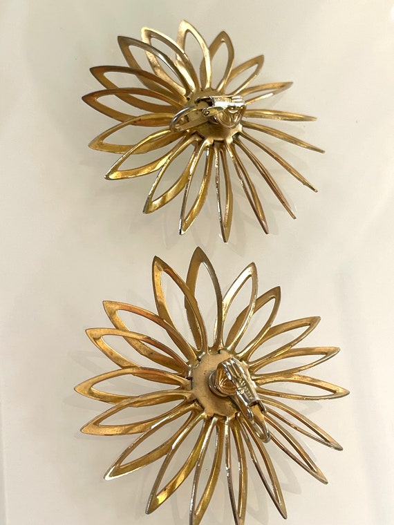Statement Flower Earrings, Gold Tone Metal Flower… - image 4