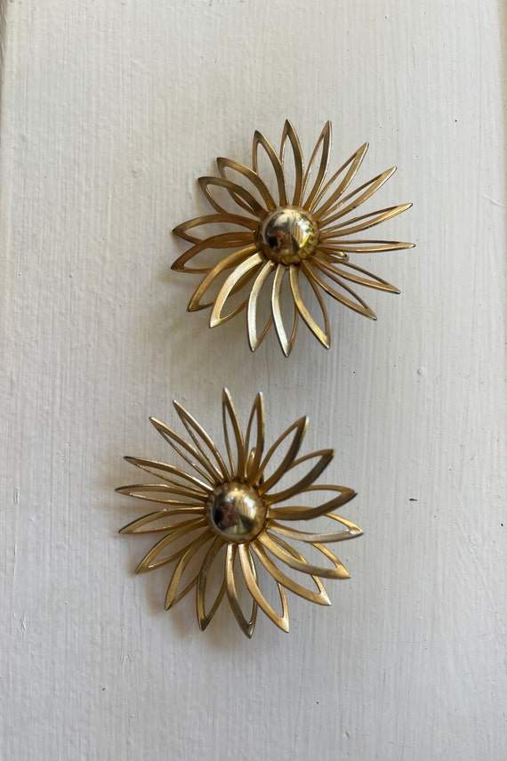 Statement Flower Earrings, Gold Tone Metal Flower… - image 7