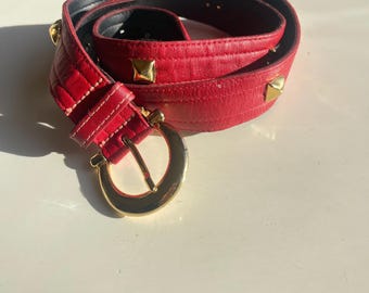 RARE! Red LEATHER Belt/ Gold Studs /women display picture 3