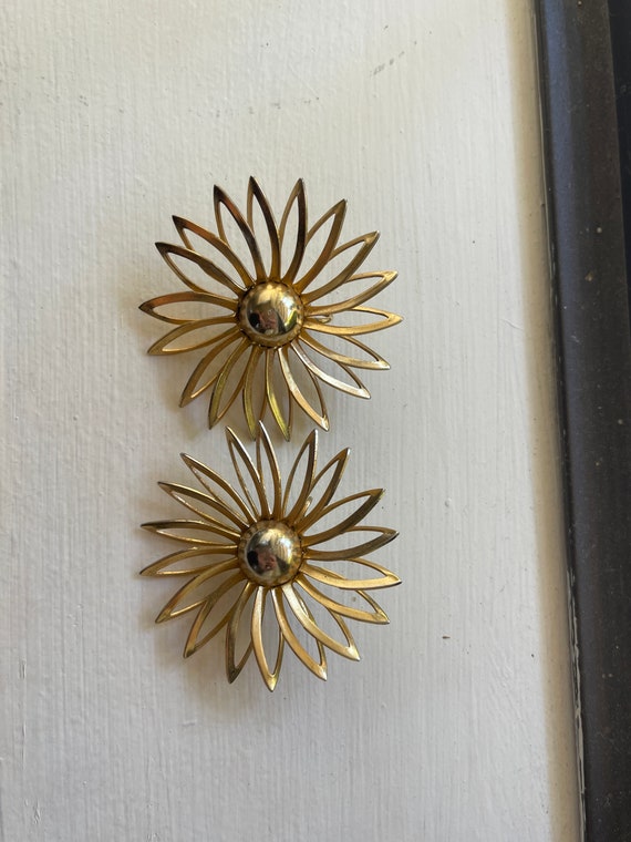 Statement Flower Earrings, Gold Tone Metal Flower… - image 6