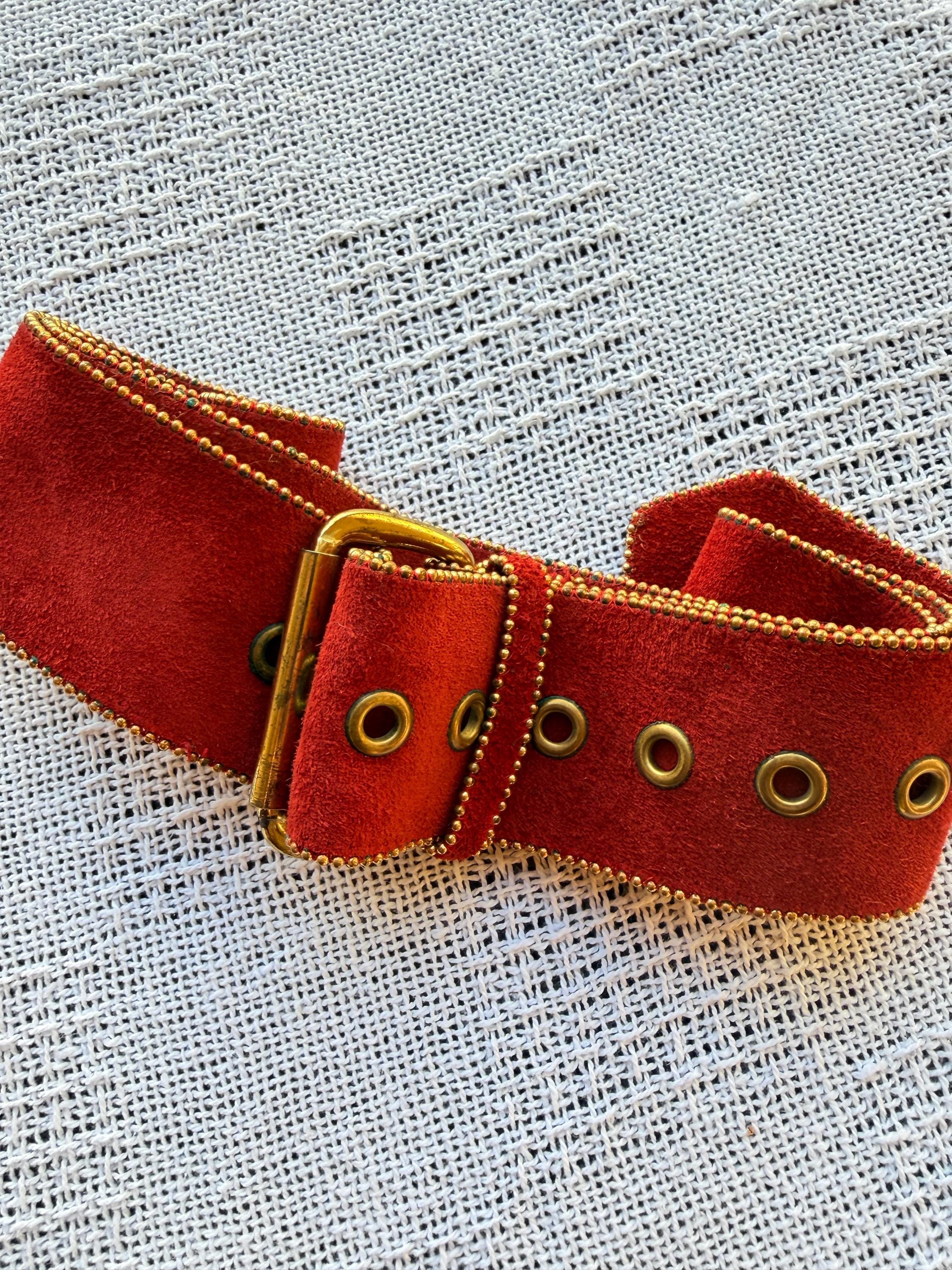 80s Red Leather Belt - Etsy