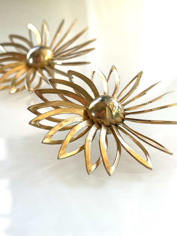 Statement Flower Earrings, Gold Tone Metal Flower… - image 3