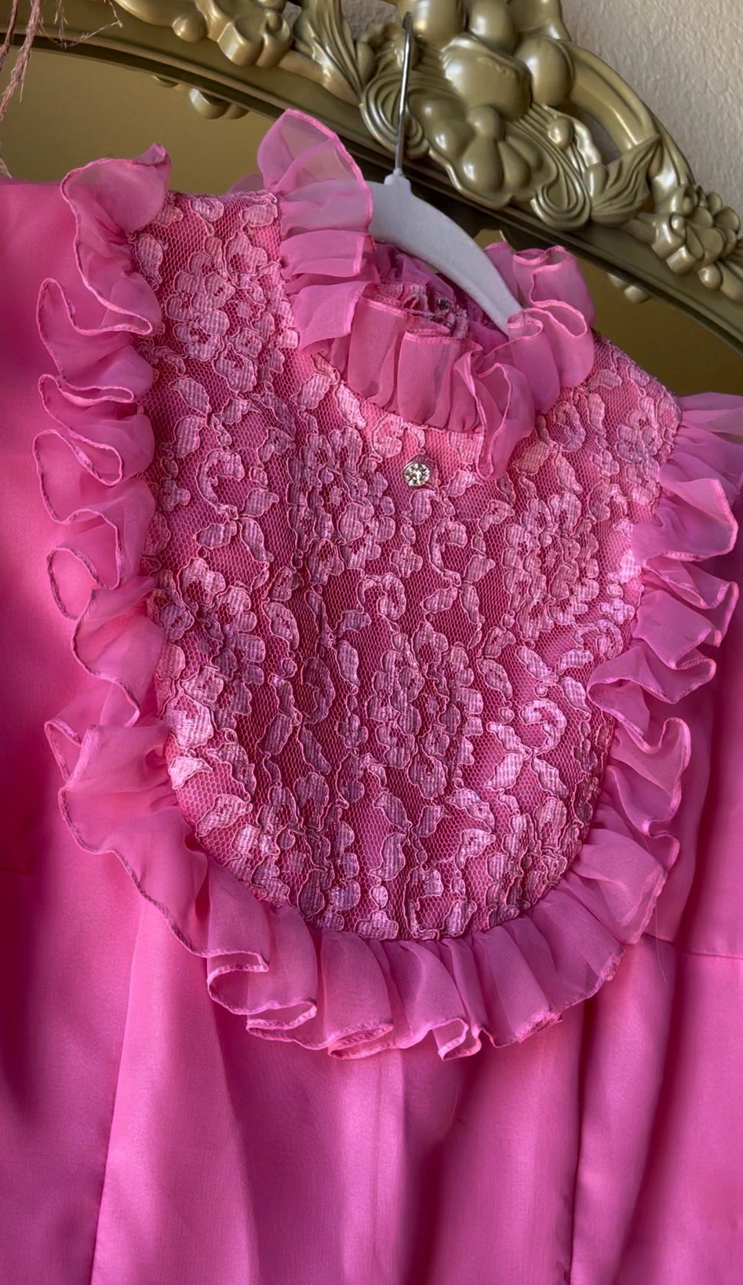 Women 70s Dress Pink Ruffles Long Dress S M L - Etsy