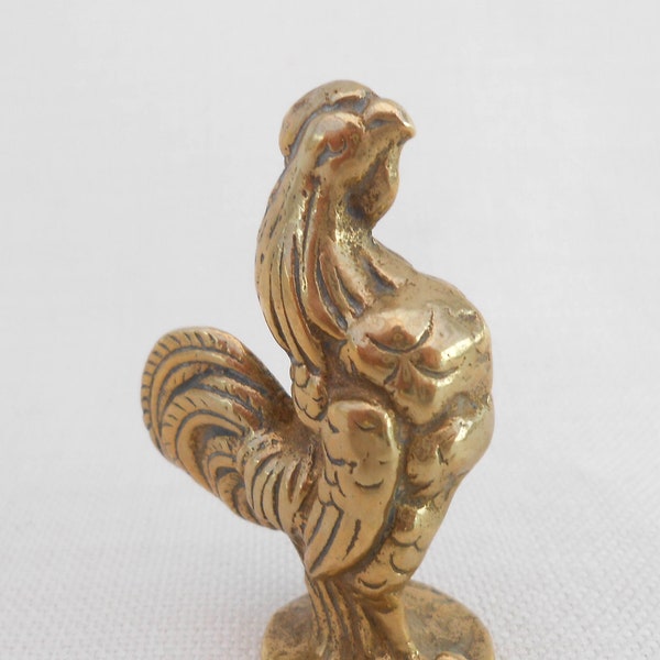 Small Vintage Brass Cockerel Figurine - Chicken Ornament - Rooster Figurine