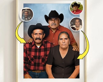 Retrato familiar personalizado a partir de una foto; Añadir personas fallecidas; Dibujo de un ser querido que falleció; Combinar varias fotos; Arte conmemorativo familiar