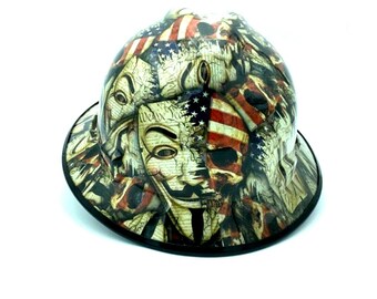 Made in the USA MSA wide brim hard hat hydro dipped in nation divided