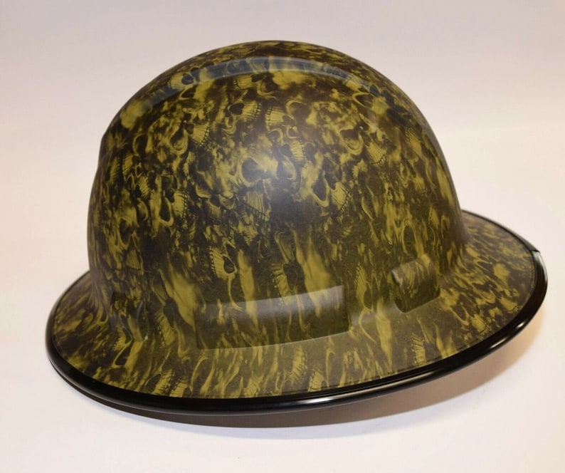 Custom Wide Brim Hard Hat Hydro Dipped in OD Green Reaper Skulls Flat Finish BG