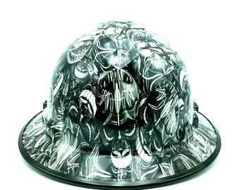 Wide Brim Hard Hat Hydro Dipped in Pinstripe Skulls w/Brim Guard