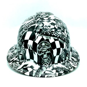 Bad Ass Wide Brim Hard Hat Hydro Dipped in Racing Skulls