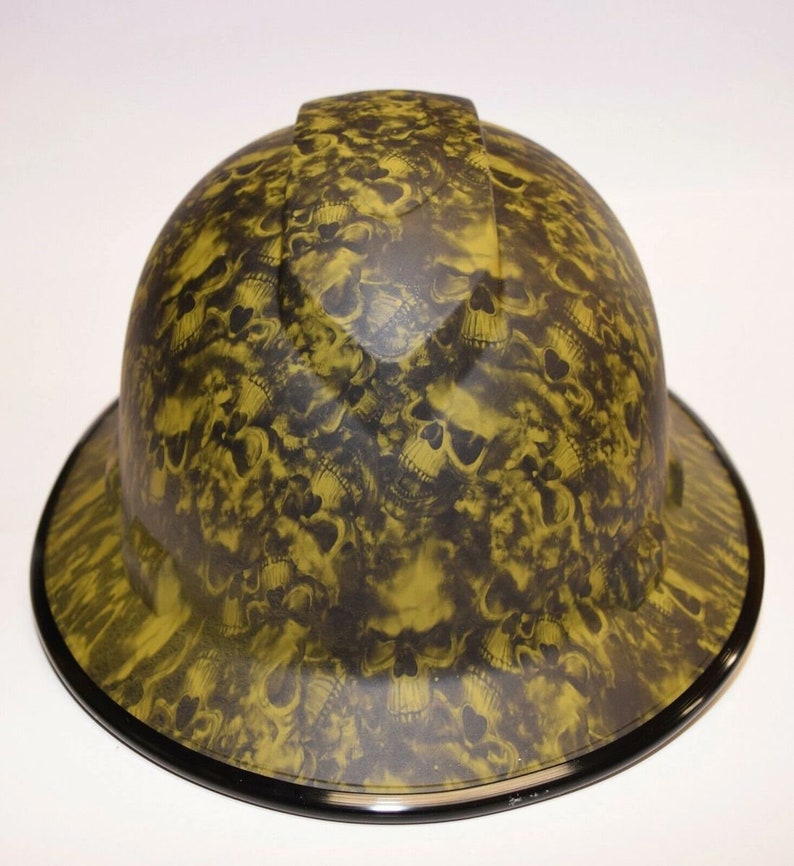 Custom Wide Brim Hard Hat Hydro Dipped in OD Green Reaper Skulls Flat Finish BG