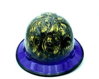 Bad Ass Wide Brim Hard Hat Hydro dipped in Purple & Gold Tiger Pride w/BrimGuard