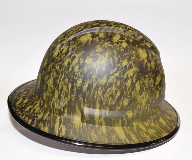 Custom Wide Brim Hard Hat Hydro Dipped in OD Green Reaper Skulls Flat Finish BG